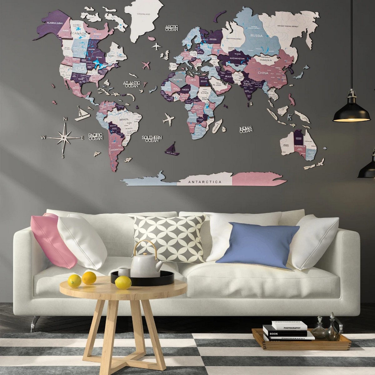 bản đồ thế giới trang trí tường