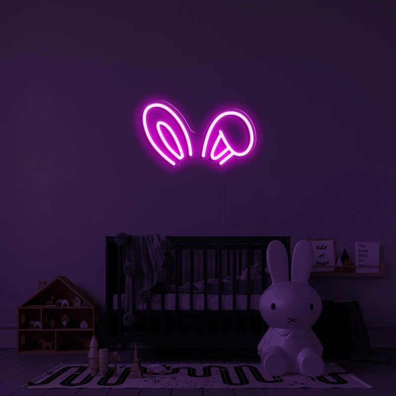 Logo neon phát sáng 3D trên tường - Tai thỏ