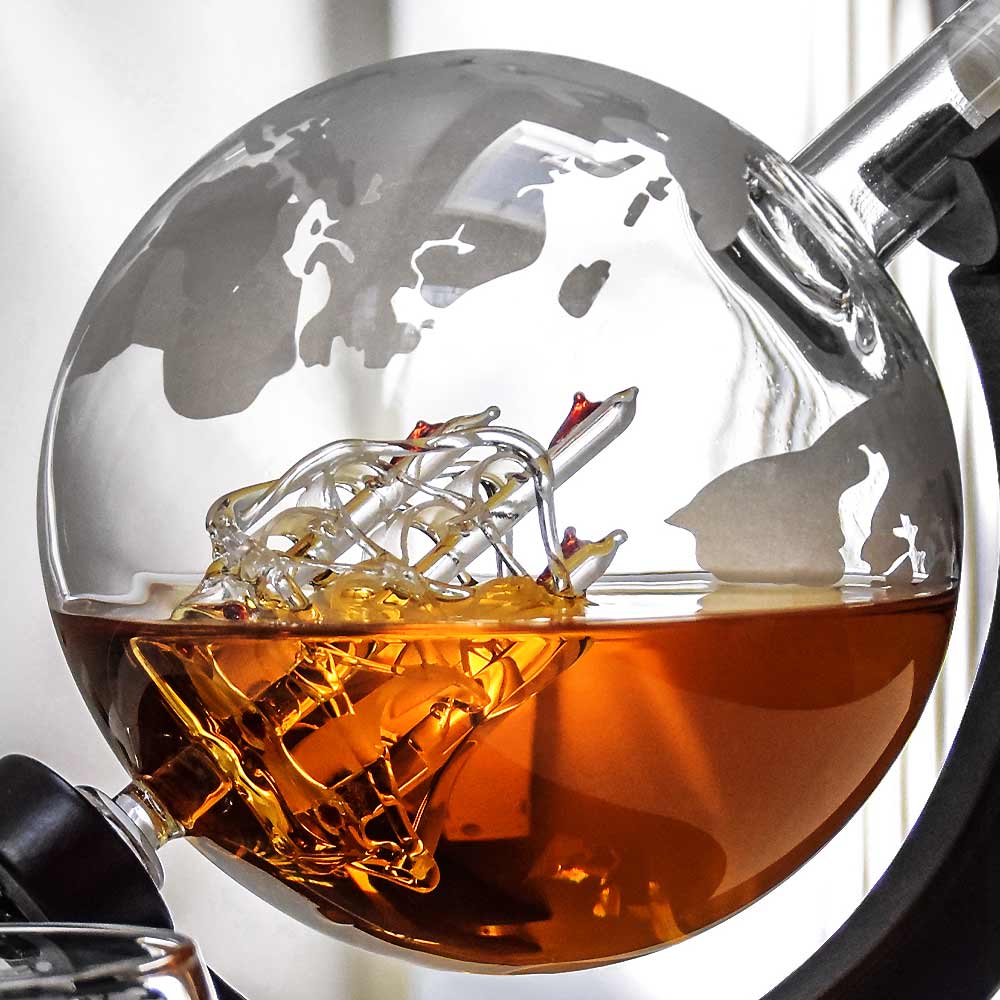 bộ decanter quả địa cầu cho đồ uống whisky rượu rum bourbon