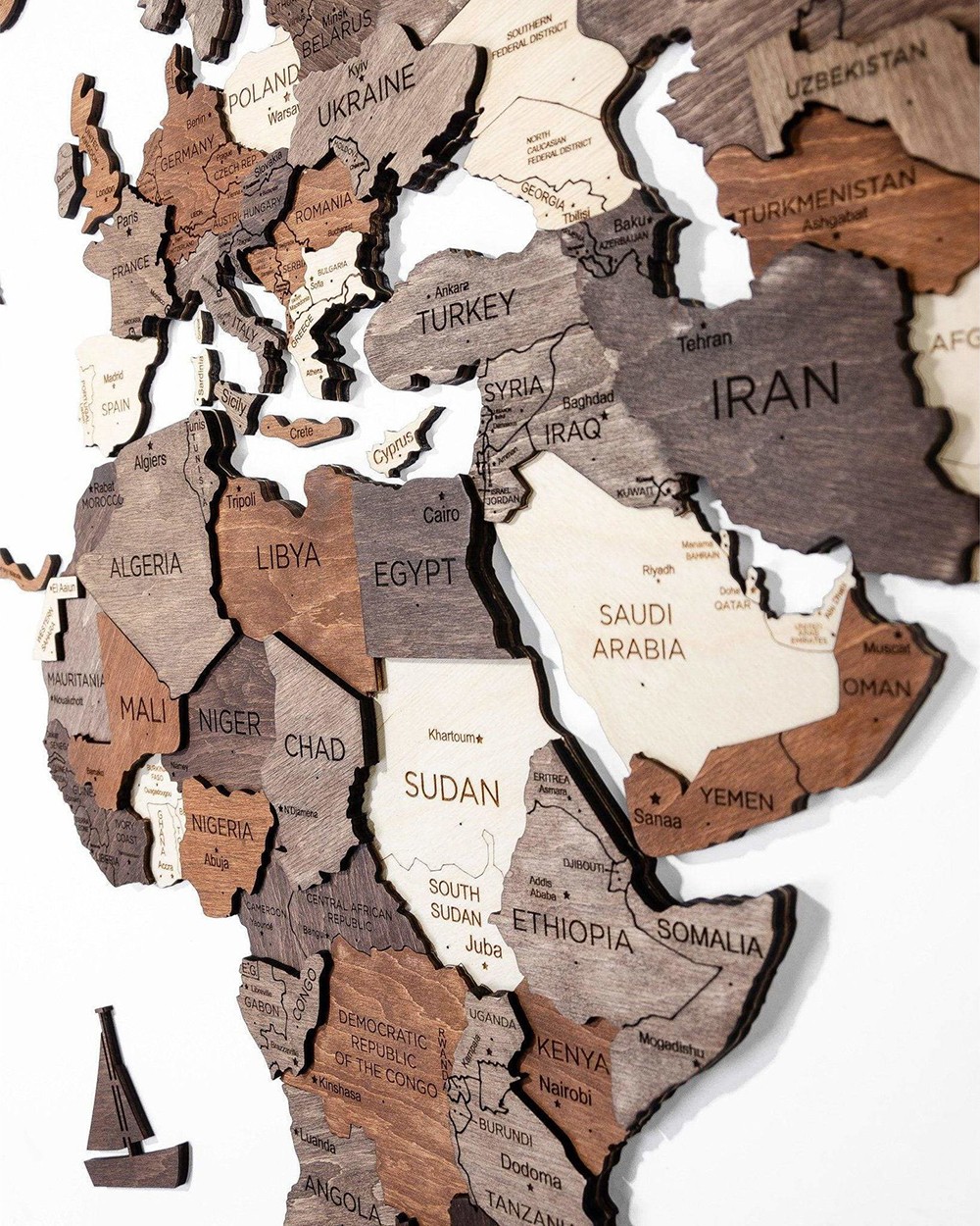 Bản đồ tường 3D của các lục địa trên thế giới