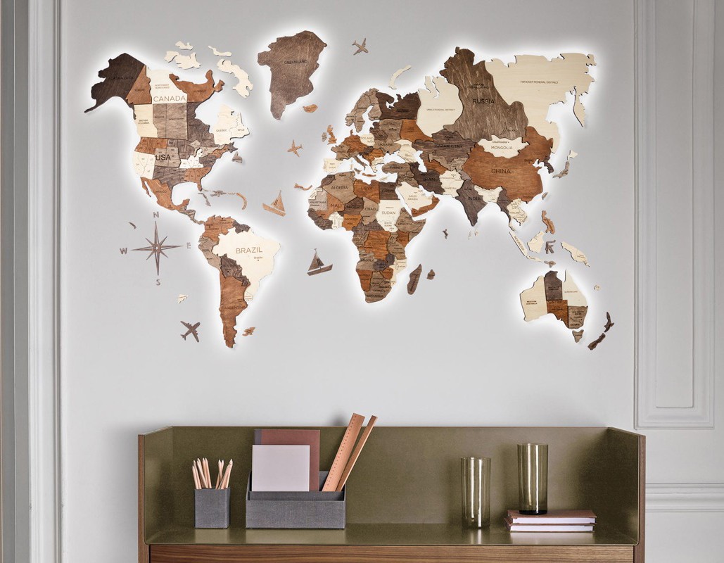 bản đồ thế giới 3D bằng tay trên tường