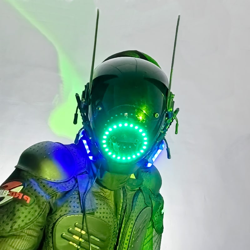 Mũ bảo hiểm đội đầu mặt nạ Cyberpunk có đèn LED phát sáng