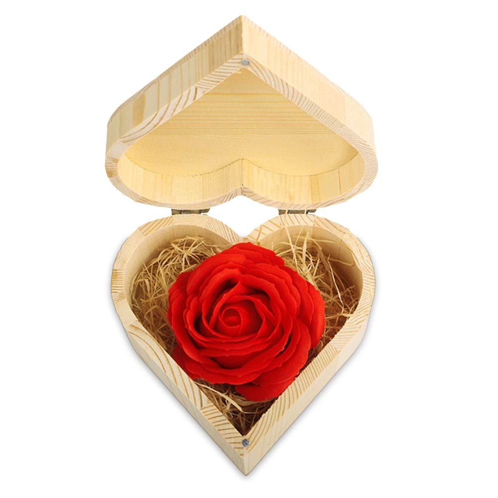 Hoa hồng xà phòng hộp gỗ hình trái tim