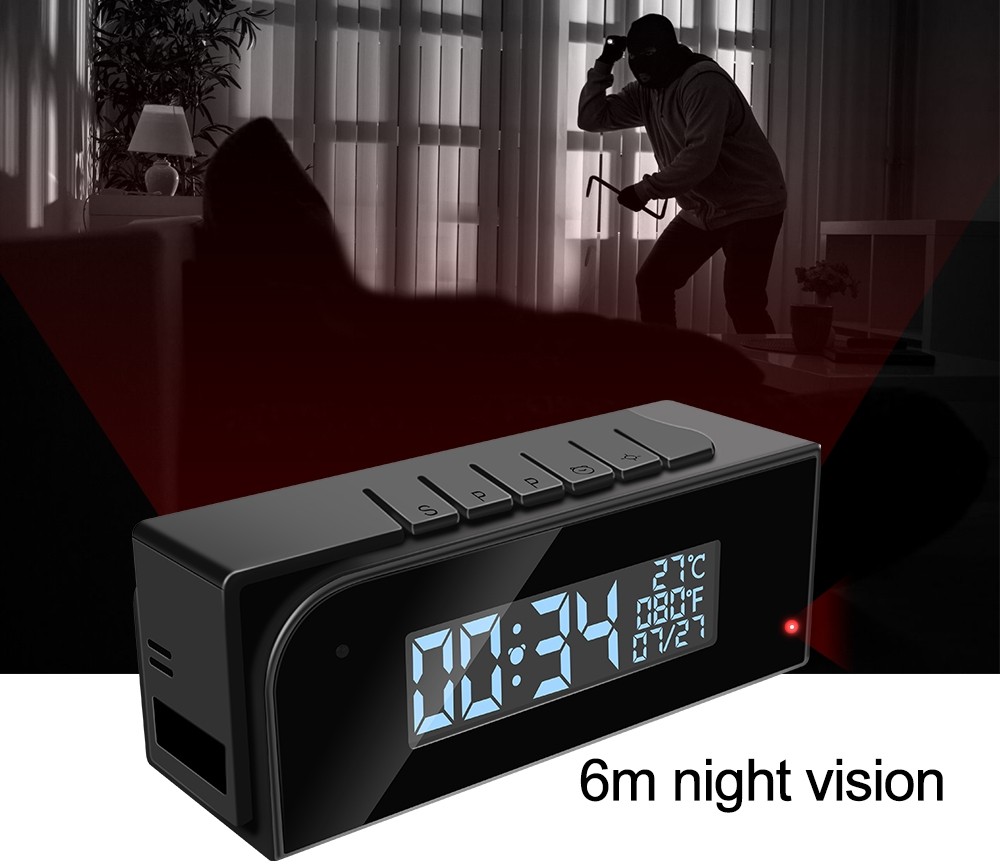 camera gián điệp với đồng hồ báo thức nhìn ban đêm