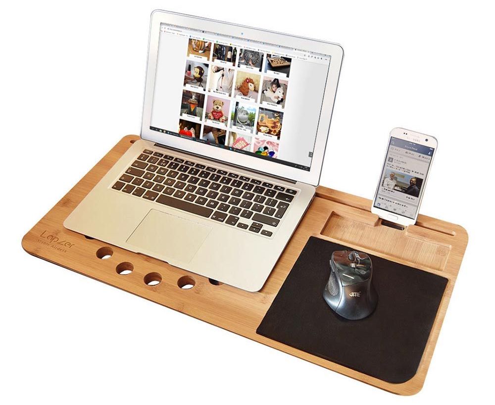 Đệm kê laptop trên giường bằng gỗ + giá đỡ điện thoại