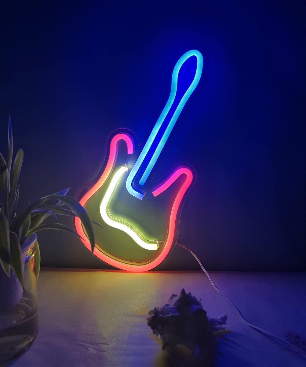 cây đàn ghi ta phát sáng trên tường - đèn neon led