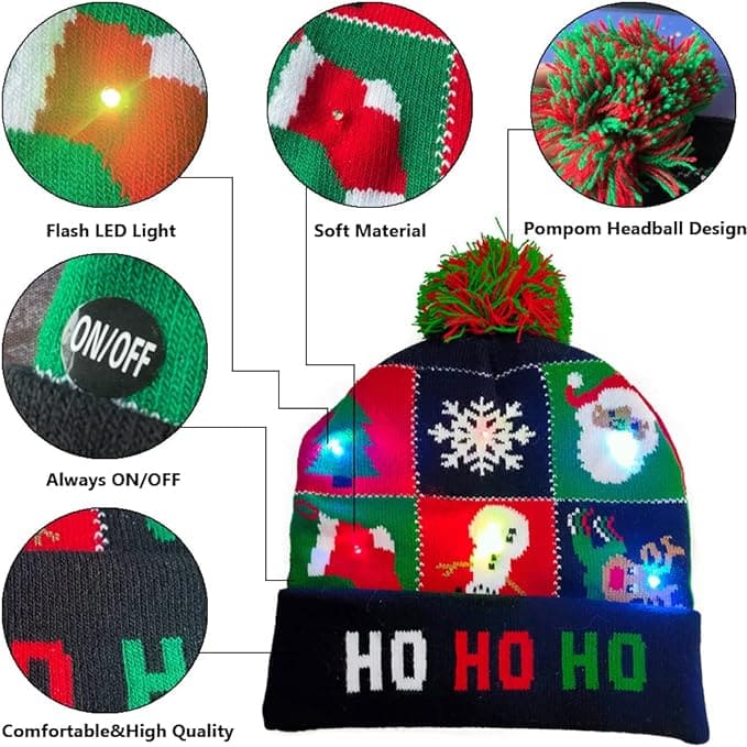 mũ mùa đông cho mùa đông với quả cầu lông và đèn LED phát sáng