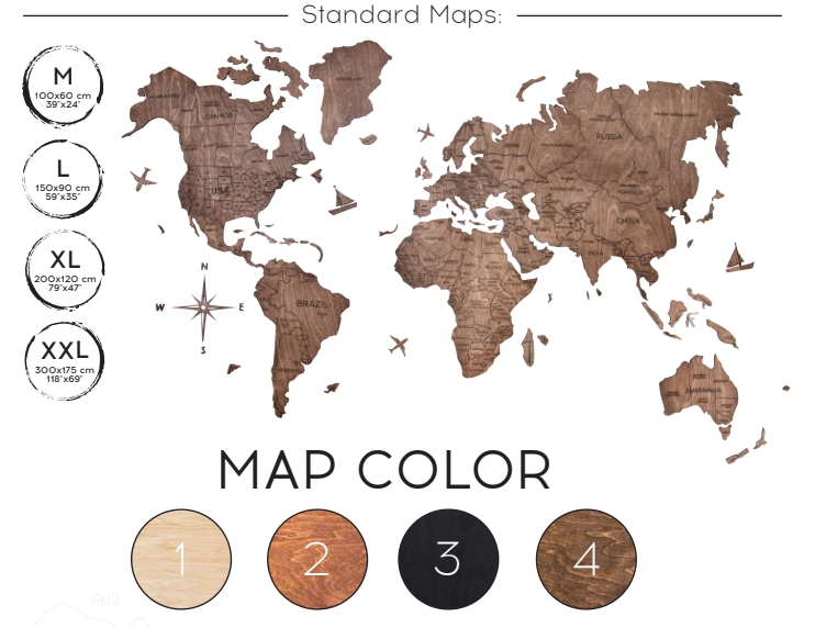 Bản đồ thế giới màu gỗ sồi