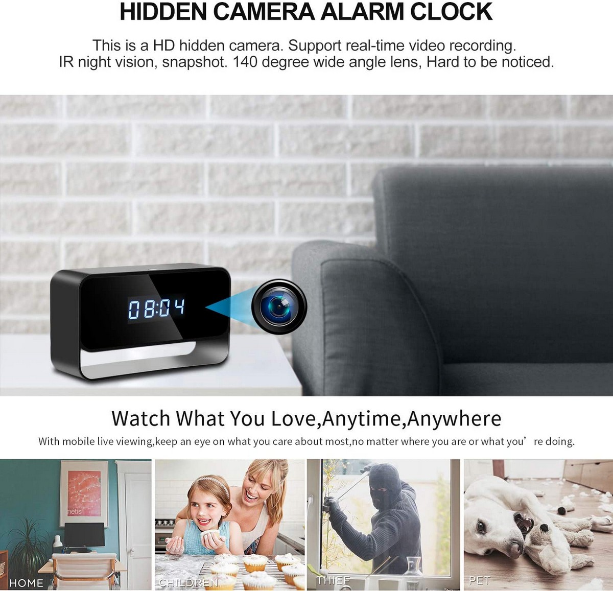 camera wifi vào căn hộ ẩn trong đồng hồ báo thức