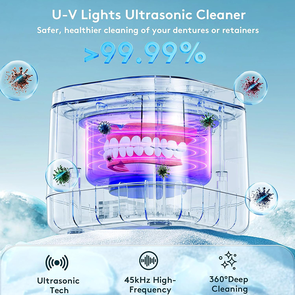 chất tẩy rửa siêu âm chất tẩy rửa răng giả UV làm sạch ánh sáng 99,99%