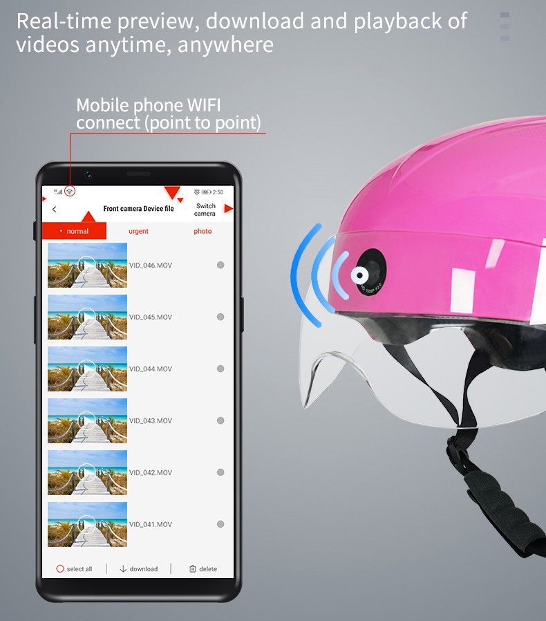 camera mũ bảo hiểm xe máy kết nối wifi qua ứng dụng điện thoại thông minh