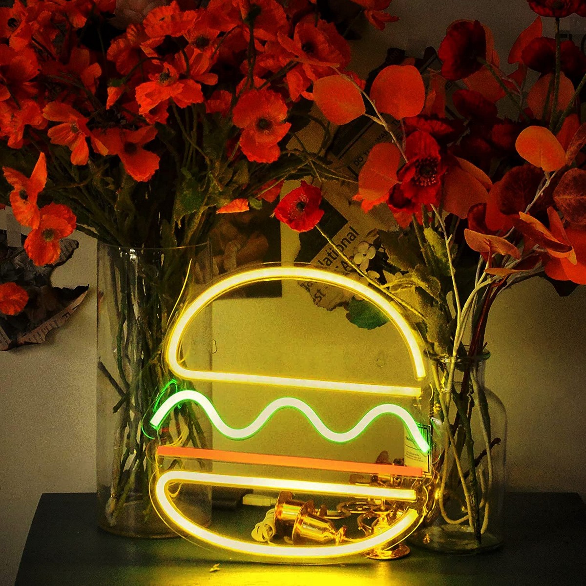 Logo nhà hàng đèn neon bảng dẫn - bánh mì kẹp thịt hamburger