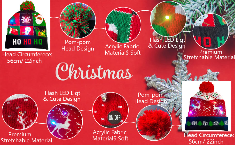 Mũ len Giáng sinh cho mùa đông với nhiều kiểu dáng - Thắp sáng bằng đèn LED